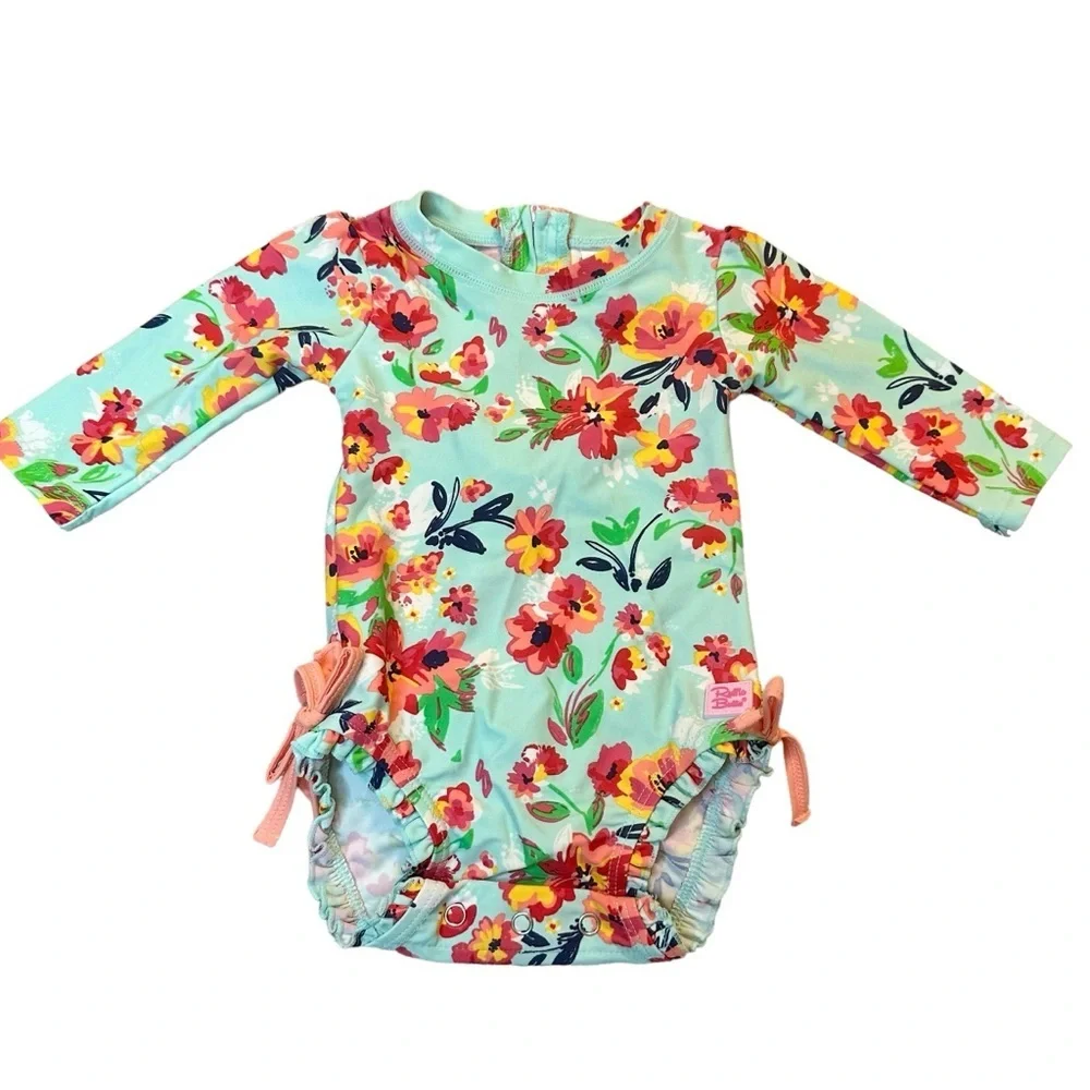 RuffleButts Painted‎ Flowers One Piece Rash Guard Swimsuit